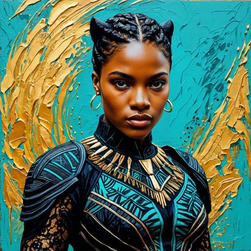 Abstract Embroidery Lace Black Panther Woman