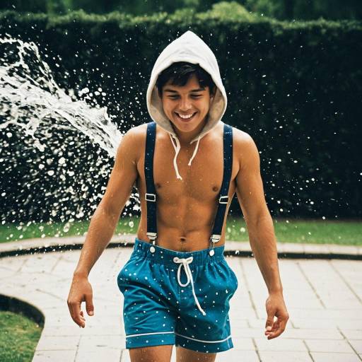 Playful Topless Boy in Suspenders
