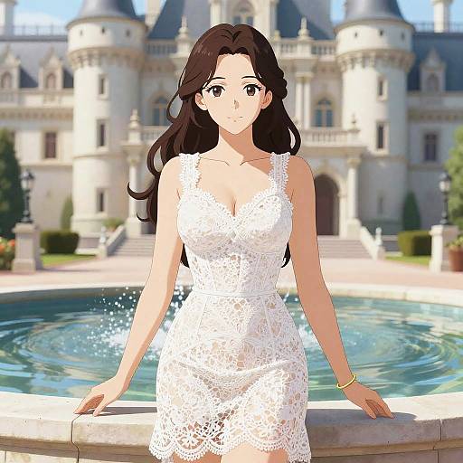 Elegant Woman in Romantic Lace Dress