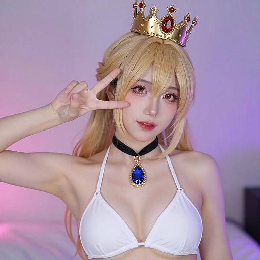 Blonde Cosplayer with Crown and Gems