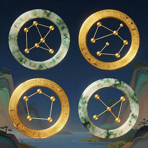 Chinese Constellation Symbols with Gold and Jade Texture