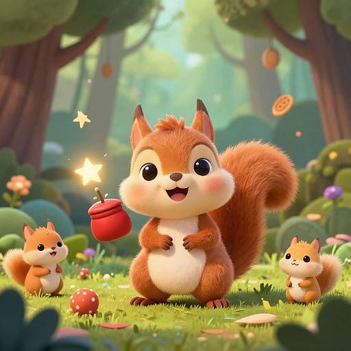 Cute Squirrel in Magical Forest