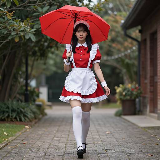 Woman in Maid Costume with Umbrella