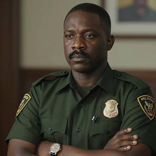 Serious Police Officer in Dim Setting