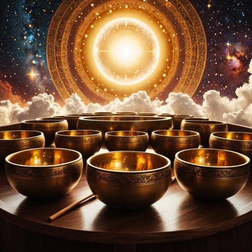 Golden Singing Bowls with Cosmic Background