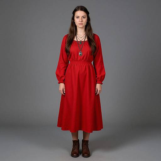 Realistic Red Peasant Dress Girl