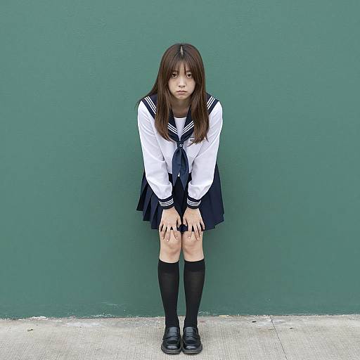 Serious Asian Girl in Sailor Outfit