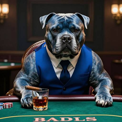Muscular Blue Staffy Mobster at Poker Table