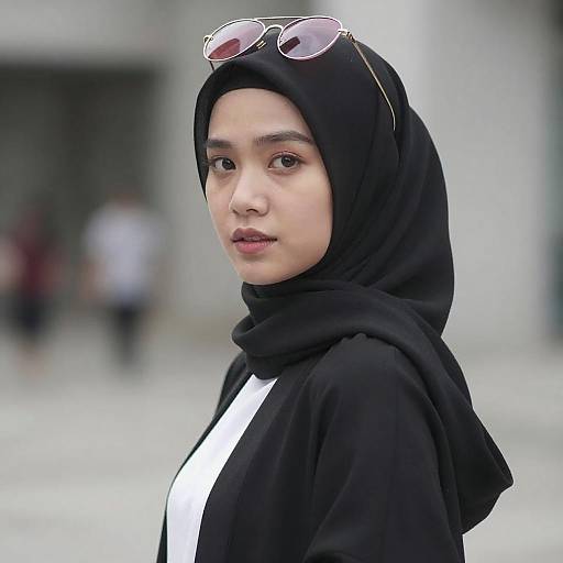 Asian Woman in Black Hijab Portrait