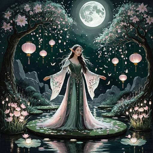 Elven Princess in Moonlit Floating Garden
