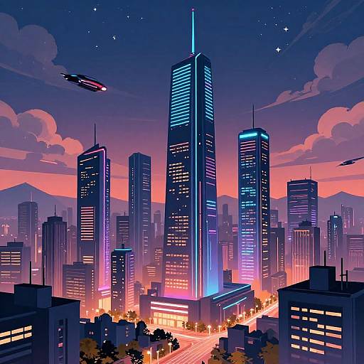 Futuristic Cyberpunk Cityscape at Twilight