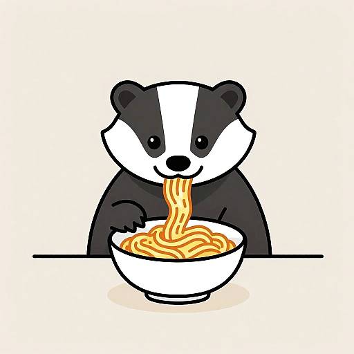 Badger Eating Spaghetti Cartoon Illustration