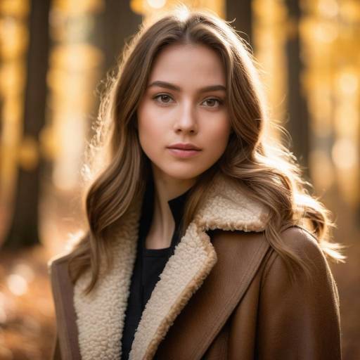 Young Woman in Brown Shearling Coat Outdoors