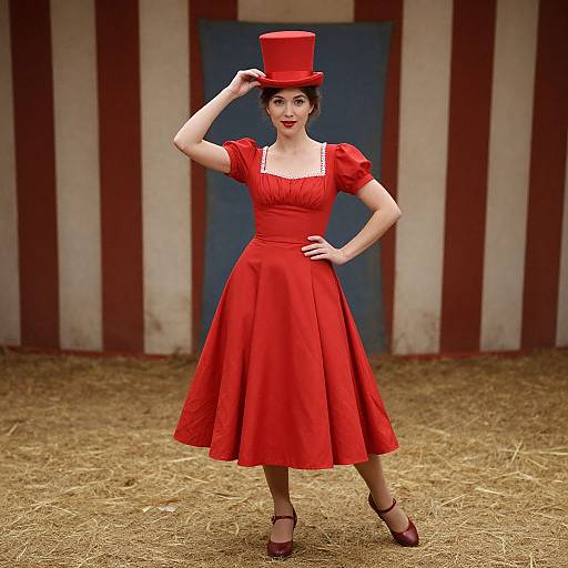 Vintage Circus Woman in Red Dress