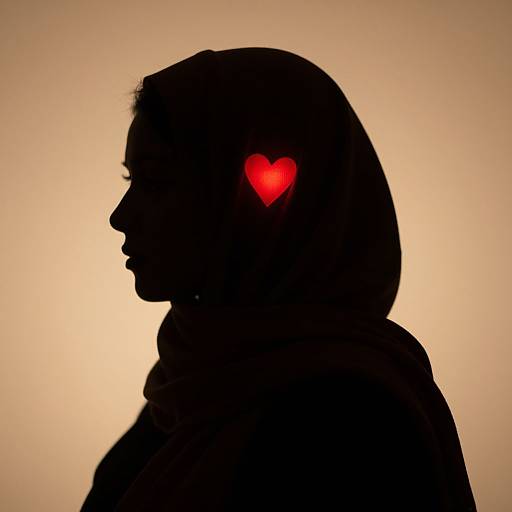 Woman Silhouette with Glowing Heart