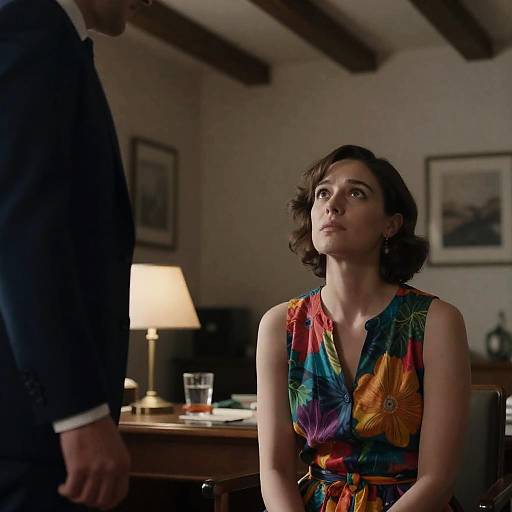 Intense Gaze: Woman in Floral Dress