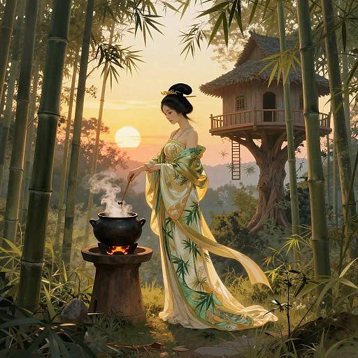 Biopunk Geisha at Bamboo Sunset