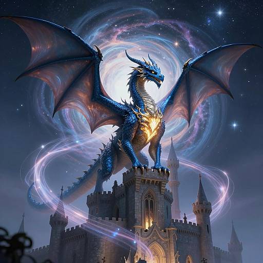 Majestic Blue Dragon Under Starry Sky