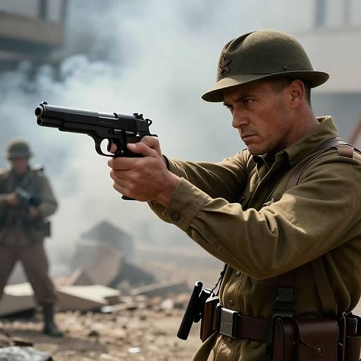 M1911 Pistol in Urban Combat Scene