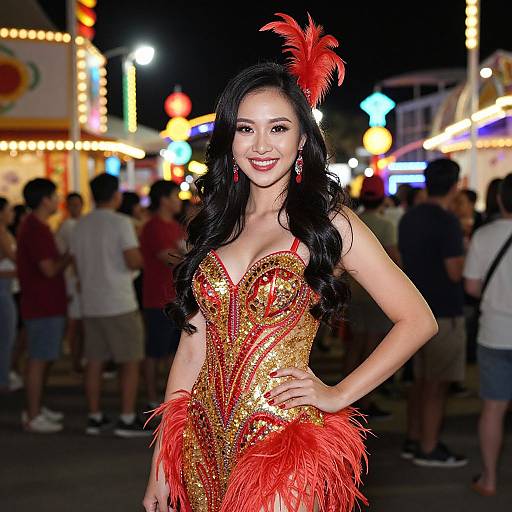 Confident Asian Woman at Carnival Night