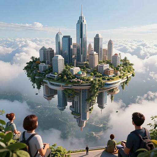 Futuristic Floating Metropolis Above Clouds