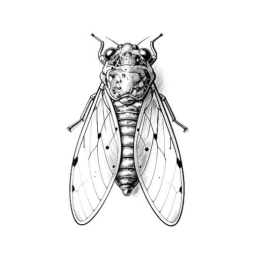 Black and white detailed line drawing of a mosquito, showcasing intricate wings, segmented body, and antennae, centered on a white background.