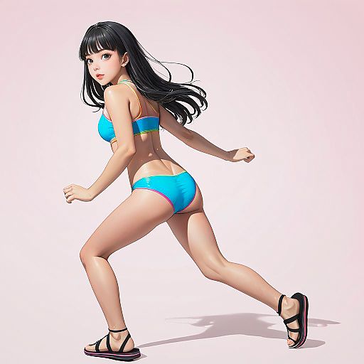 Excited Teen Girl in Colorful Swimsuit