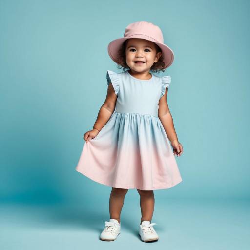 Smiling Toddler Girl in Pink and Blue Dress
