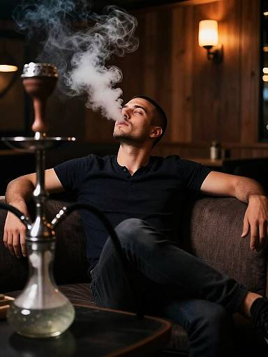 Stylish Man Lounging in Hookah Bar