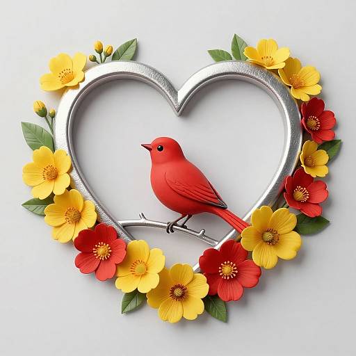 Silver Heart with Vibrant Floral Accent