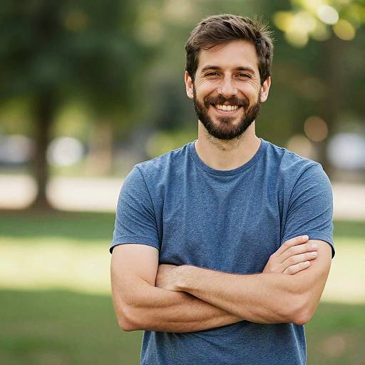 Smiling Man in Sunlit Garden