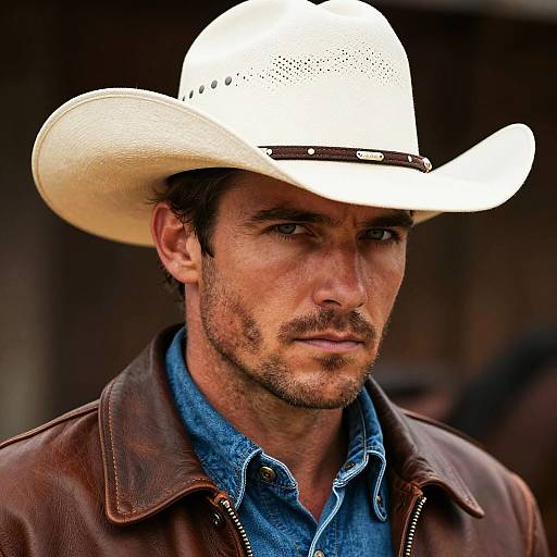 Cowboy Portrait with White Hat and Leather Jacket