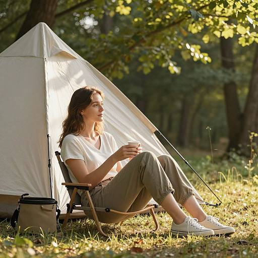 Woman's Serene Summer Campsite Escape
