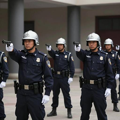 Group of Police Officers in Uniform Training