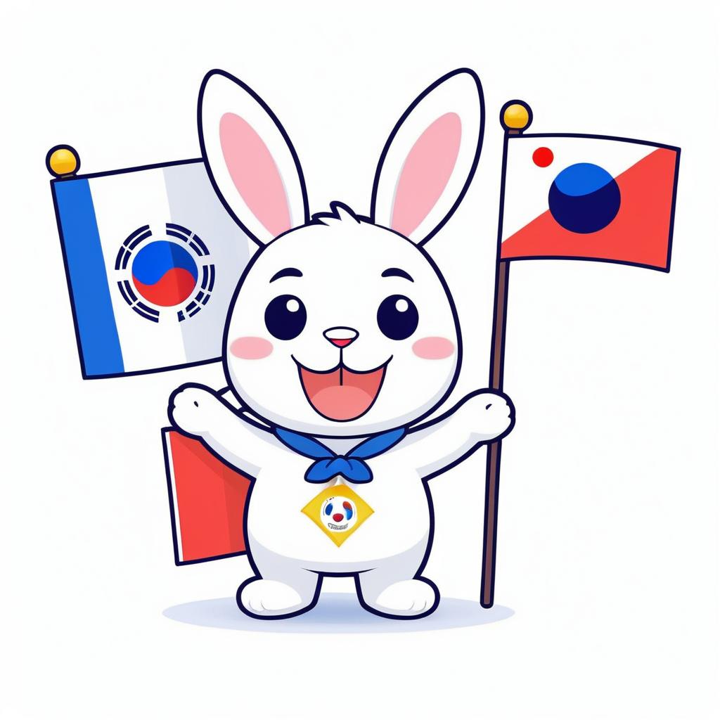 Cheerful Bunny with South Korean Flag