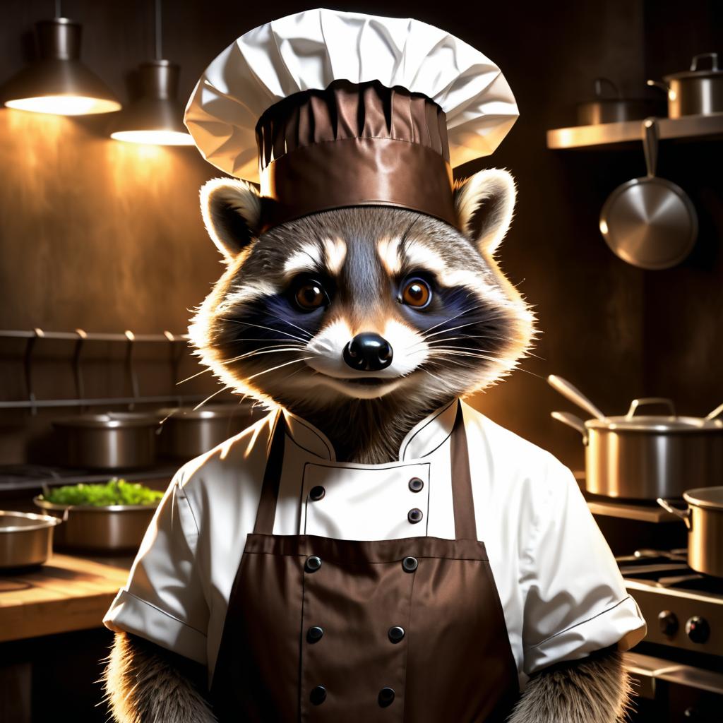 Dramatic Raccoon Chef Portrait in Style