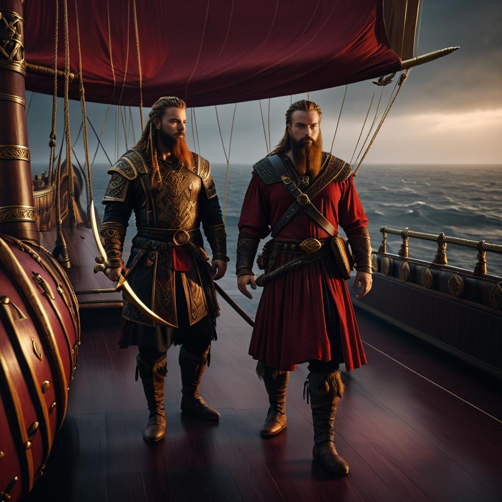 Cinematic Viking Warrior and Bard at Sea