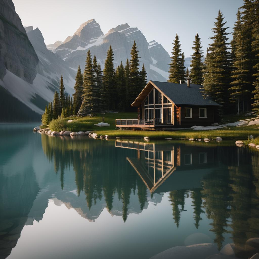 Misty Lakeside Cabin in Canadian Rockies