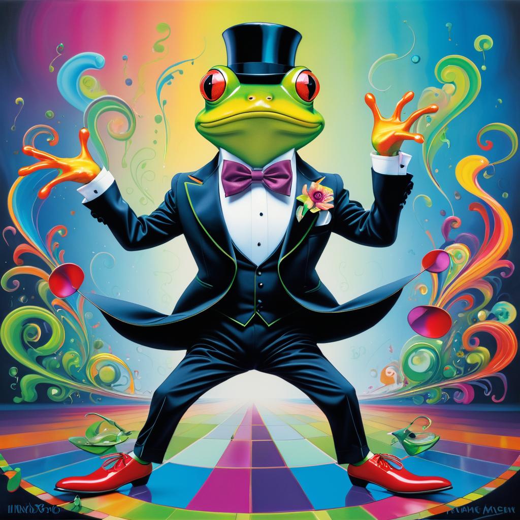 Playful Frog in Tuxedo Dance Art