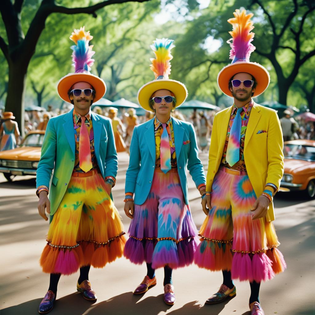 Vibrant 1960s Street Performers in Action