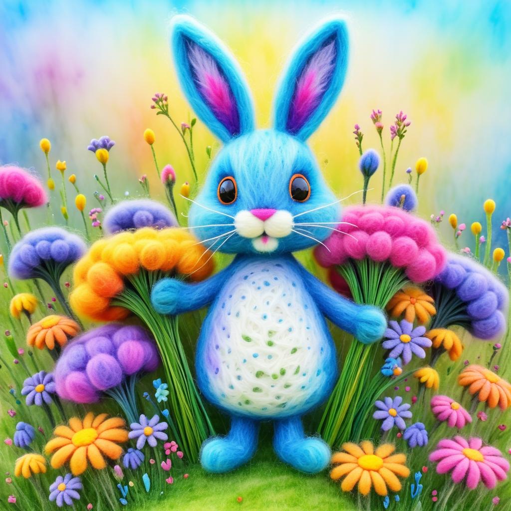 Whimsical Rabbit with Wildflowers in Burtonesque Style