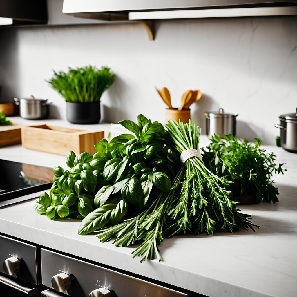 Fresh Herbs on Chef's Countertop Photo