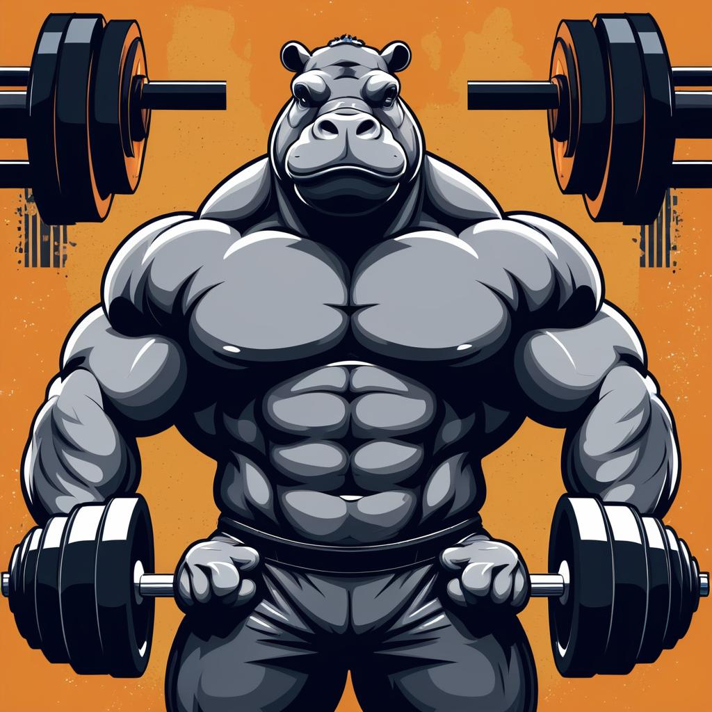 Muscular Hippo at Rustic Gym Scene