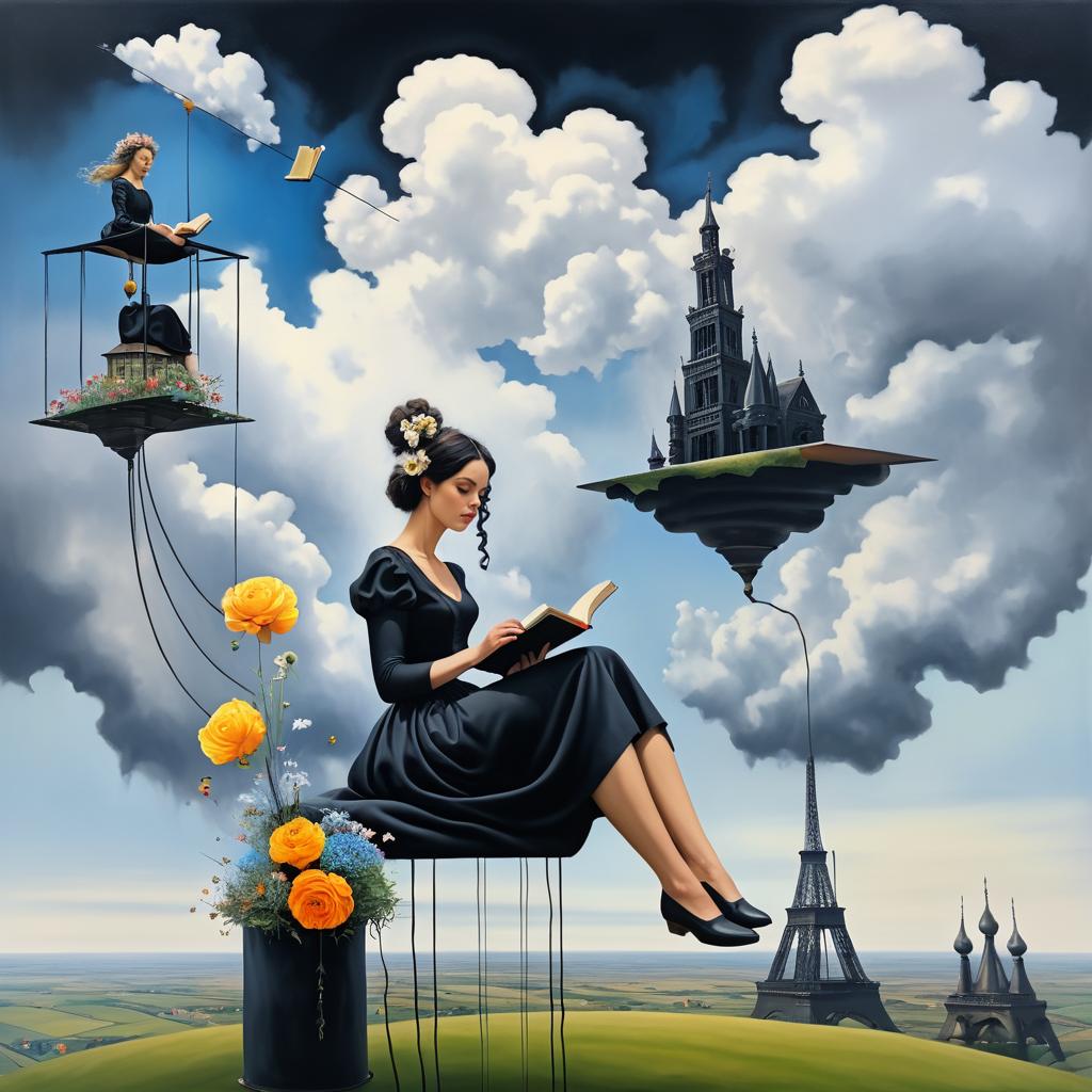 Surreal Woman Reading on a Tightrope