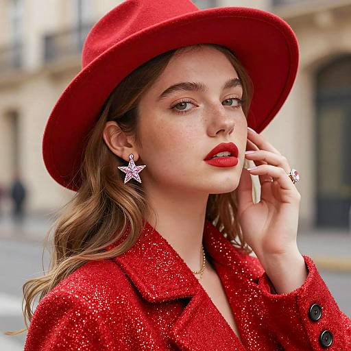 Chic Woman in Red Glittery Attire