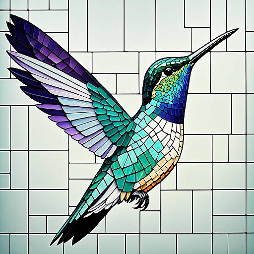 Iridescent Mosaic Hummingbird in Pixels