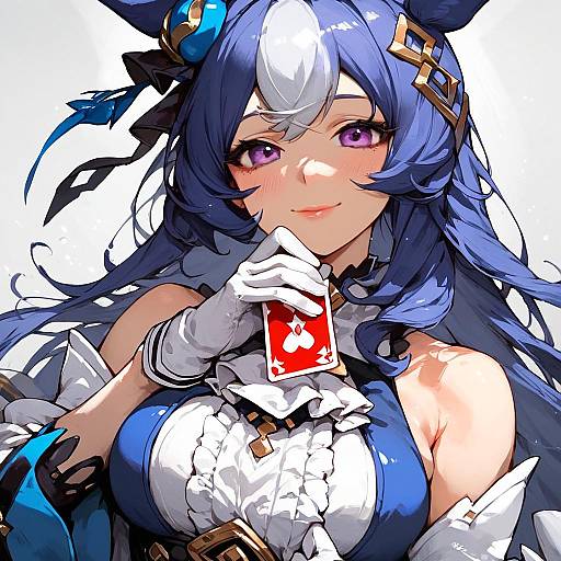 Elegant Anime Girl with Card Portrait