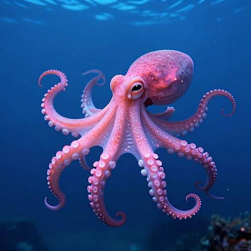 Luminous Pink Octopus in Ethereal Blue Void