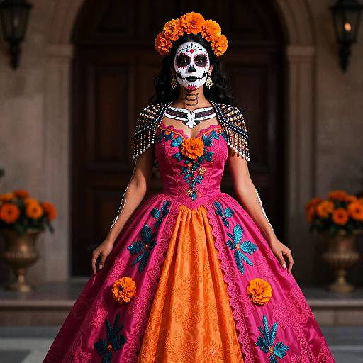 Sugar Skull Catrina in Embroidered Lace Gown
