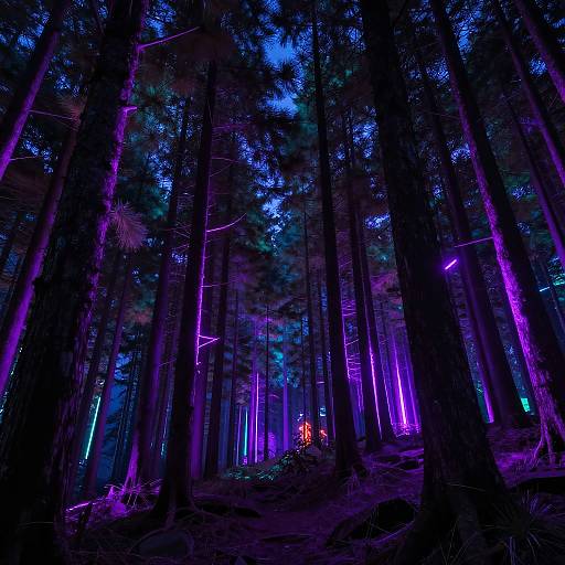 Neon Glowing Pine Forest at Night